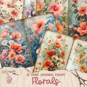 Floral Junk Journal Printable Bundle, Vintage Flower Junk Journal Kit, Junk Journal Page Pack, Digital Collage Sheet, Instant Download
