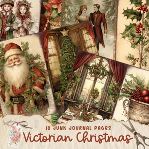 Victoriaanse kerst Junk Journal Kit, Merry Christmas Junk Journal Pages, Santa Scene Junk Journal afdrukbaar papier, digitaal collageblad