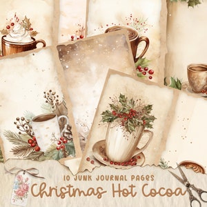 Christmas Hot Cocoa Junk Journal Pages, Digital Download, Scrap Book, Printable, Vintage Junk Journal Digi Kit, Journal, Xmas, Hot Chocolate