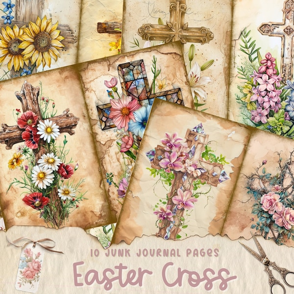 Easter Cross Junk Journal, Holy Week Ephemera, Spring Scripture Kit, Christian Printables, Resurrection Scrapbook, Christian Printables