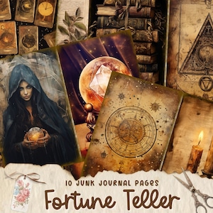 Fortune Teller Junk Journal Kit Tarot y bola de cristal Junk Journal Pages Hojas de collage gótico tarjetas de scrapbooking efímera Tarot Tales