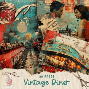 Retro Diner Junk Journal Kit, Vintage Junk Foods Journal Pages, Rustic Digital Paper Prints, Printable Junk Journal Kit, Digital Download