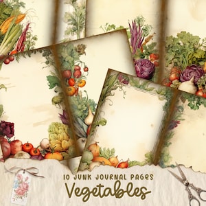 Páginas de diario basura vegetal, kit de papel de álbum de recortes digital, cocina imprimible, hoja de collage de libro de cocina, efímera vintage, descarga de cocina