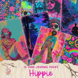Hippie Junk Journal Pages | Printable Journal Kit | Digital Paper Pack | Scrapbook Kit | Bold Vibrant Floral Garden | Commercial Use