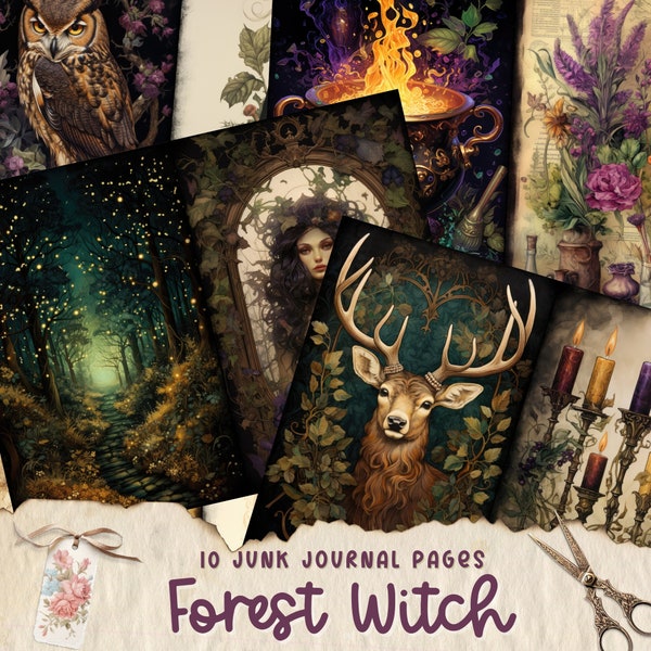 Forest Witch Junk Journal Pages, Digital Scrapbook Paper Kit, Printable Spell Book, Potion Collage, Witchcraft Ephemera, Fantasy Nature