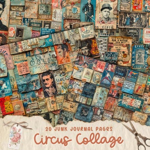Vintage Fairground Junk Journal Pages, kit numérique de scrapbooking équitable, éphémères de cirque, feuille de collage imprimable, téléchargement de papier Fayre victorien