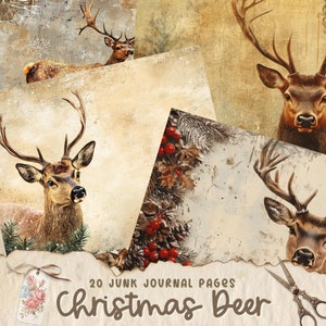 Páginas de diario basura de ciervos navideños, descarga digital, álbum de recortes, imprimible, kit digital de diario basura vintage, diario, reno, feliz Navidad