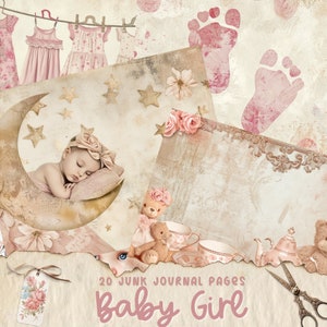 Kit diario spazzatura digitale Neonata, bambino, ragazza, libro, rosa, idea regalo, bambino, primo anno, piccolo, memoria, Boho, stampabile, download digitale