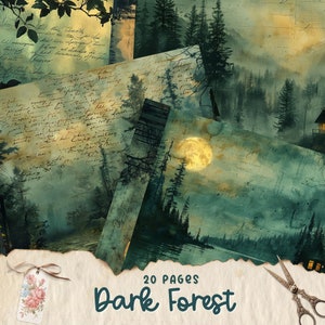 Watercolor Forest Junk Journal Paper Vintage Forest Background Journal Pages Printable Junk Journal Kit Trees Digital Paper for Scrapbooking
