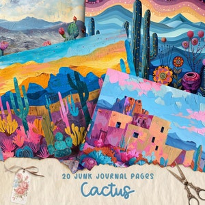 Kit de journal indésirable cactus, aquarelle cactus succulentes pages de journal, journal indésirable papier imprimable, feuille de collage numérique, téléchargement immédiat