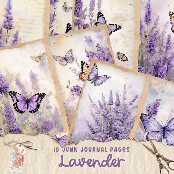 Lavender Junk Journal Paper, Vintage Lavender Junk Journal Kit, Provance Lavender Junk Journal Digi Kit, Printable Digital Collage Sheet