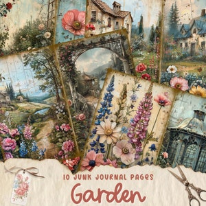 English Gardens Junk Journal Paper, Rustic Floral Printable Pages, Floral Scrapbook Papers, Digital Collage Kit, Shabby Chic Background