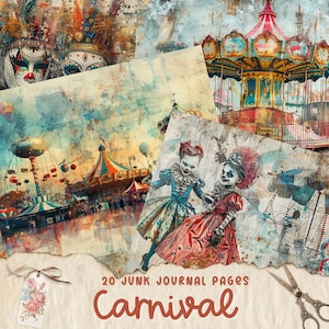 Carnival Junk Journal Printable Pages, Digital Scrapbook Paper Kit, Circus Ephemera, Collage Sheet, Vintage Ephemera, Instant Download