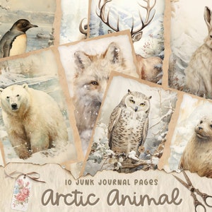 Páginas de diario basura de animales árticos de invierno, Descarga digital, Libro de chatarra, Imprimible, Kit Digi de diario basura vintage, Diario, Nieve, Invierno