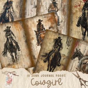 Cowgirl with Horse Junk Journal Pages, Western Junk Journal Printable, Cowgirl Junk Journal Paper, Digital Collage Sheet, Paper Craft