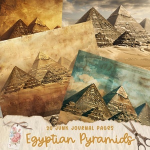 Páginas del diario basura de la pirámide egipcia, papel de álbum de recortes imprimible del antiguo Egipto, hoja de collage Digi, kit de efímeras vintage, antiguo faraón egipcio