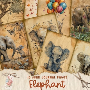 Aquarell Elefant Junk Journal druckbare Seite, Elefant Junk Journal Kit, Junk Journal Papier, digitale Collage Sheet, sofort-Download