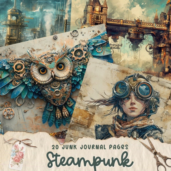 Steampunk Junk Journal Pages, Digital Industrial Paper, Victorian Printable, Digi Collage Sheet, Mechanical Scrapbook Kit, Vintage Ephemera