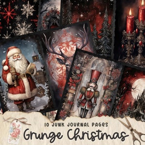 Kit Gothic Christmas Junk Journal Mídia mista, papéis digitais, páginas de diário imprimíveis, papéis de registro no diário, download digital, criação de cartões