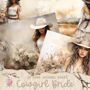 Cowgirl Bride Junk Journal Pages, Western Junk Journal imprimível, nupcial, Cowgirl Junk Journal Paper, folha de colagem digital, artesanato em papel