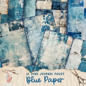 Blassblaue Junk Journal Seiten, Scrapbook Bilder, Collage Papier, digital bedruckbares Papier, shabby chic, Vintage Bilder, feminin und weich
