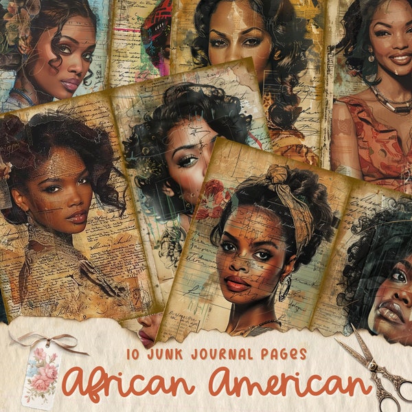 Kit de papiers pour scrapbooking numérique pages pour carnet de photos vintage éphémères vintage, collage de papier imprimable Kit de carnets de photos pour enfants afro-américains