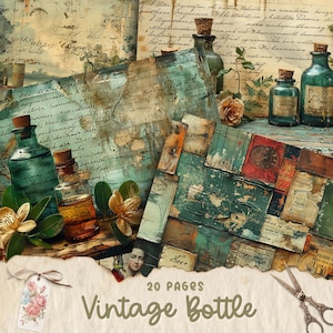 Boticário Junk Journal, kit de papel para álbum de recortes digital, impressão em branco, folha de colagem botânica, coisas efêmeras vintage, poções de ervas, download
