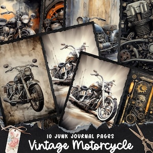 Vintage motorfietsen Junk Journal Kit afdrukbaar, Ephemera Pack, Journaling Supplies, Scrapbook Supplies, digitaal dagboek afdrukbaar, ATC-kaarten