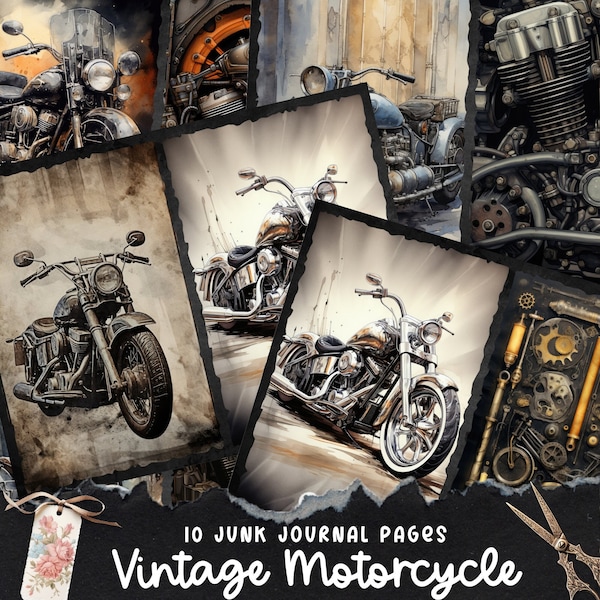 Vintage Motorcycles Junk Journal Kit printable, Ephemera Pack, Journaling Supplies, Scrapbook Supplies, digital journal printable, ATC cards