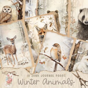 Páginas de diario basura de animales árticos de invierno, Descarga digital, Libro de chatarra, Imprimible, Kit Digi de diario basura vintage, Diario, Nieve, Invierno