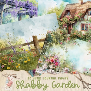 Shabby Garten Junk Journal Papier | Rustikale Blumen Gießkannen | Druckbare Seiten | Floral Scrapbook Papiere | Digital Bausatz | Collage