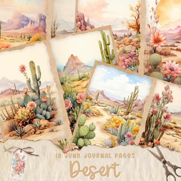 Desert Junk Journal Kit, Succulent Junk Journal Pages, Cactus Printable Paper, Digital Collage Sheet, Scrapbooking, Journaling, Cacti