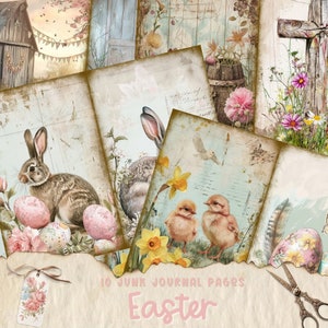 Kit de diario basura de Pascua, Diario basura de conejo, Conejo, Páginas de diario, Diario basura, Efímera de conejo, Imprimible, Álbum de recortes, Descargar