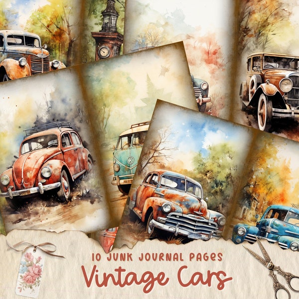 Vintage Car Junk Journal Kit, Vehicle Printable, Ephemera, Journaling Supplies, Scrapbook Supplies, Digital Journal, ATC cards, Automobile