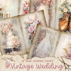 Vintage bruiloft ongewenste Journal Kit, afdrukbare JPG-pagina's, huwelijk liefde, Cupido hart, duif, bruids digitaal papier, digitale download