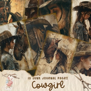 Cowgirl with Horse Junk Journal Pages, Western Junk Journal Printable, Cowgirl Junk Journal Paper, Digital Collage Sheet, Paper Craft