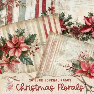 Kit de journal floral de Noël indésirable, pages de journal de Noël vintage indésirable, papier imprimable de journal de indésirable fleur, feuille de collage numérique sacré