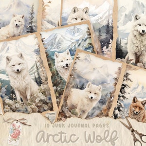 Winter Arctic Wolf Junk Journal Pages, Digital Download, Scrap Book, Printable, Vintage Junk Journal Digi Kit, Journal, Snow, Winter