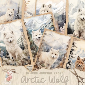 Winter Arctic Wolf Junk Journal Pages, Descarga digital, Libro de chatarra, Imprimible, Vintage Junk Journal Digi Kit, Diario, Nieve, Invierno