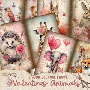 Papel de diario basura de animales del día de San Valentín, Te amo imprimible, Descarga digital del diario basura, Diario basura imprimible, Página del diario romántico