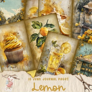 Páginas de diario basura de limón, kit de papel de álbum de recortes digital, fruta imprimible, hoja de collage, efímera vintage, páginas de frutas angustiadas, limonero