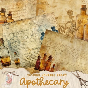 Boticário Junk Journal, kit de papel para álbum de recortes digital, impressão em branco, folha de colagem botânica, coisas efêmeras vintage, poções de ervas, download