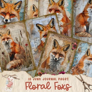 Kit di fogli di giornale Fox Junk, effimeri animali, download stampabile, tecniche miste, collage, decoupage istantaneo, volpino, shabby chic png