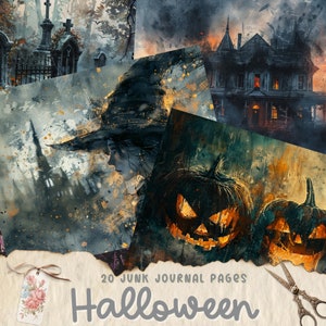 Pages imprimables du journal Halloween Junk Journal, kit de papier pour scrapbooking numérique, feuille de collage, éphémères vintage, téléchargement, papier craft effrayant, gothique