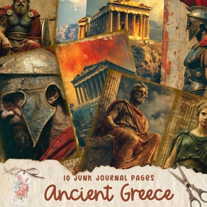 Pagine del diario spazzatura del greco antico, kit di carta per album digitale, Grecia stampabile, foglio di collage della dea, oggetti effimeri vintage, download della mitologia