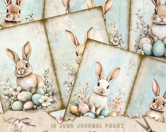 Easter Junk Journal Pages, Bunny Junk Journal Rabbit, Digital Paper Craft, Rabbit Ephemera, Printable Scrapbook Supplies, Spring Decor Chick