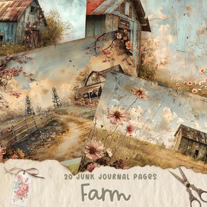 Farm Junk Journal paginabundel, plakboek afdrukbaar, Farm Junk Journal Kit, digitaal papier boerderij, digitaal papier boerderij, collageblad, boerderij efemere verschijnselen, vintage kaart