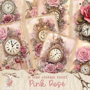 Pink Roses Junk Journal Pages, Vintage Roses Junk Journal Kit, Junk Journal Printable Paper, Digital Collage Sheet, Instant Download