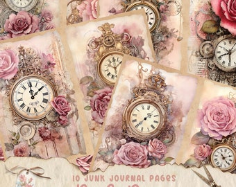 Pink Roses Junk Journal Pages, Vintage Roses Junk Journal Kit, Junk Journal Printable Paper, Digital Collage Sheet, Instant Download
