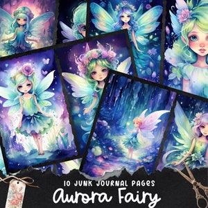 Aurora Fairy Junk Journal Kit, Spring Fairy Junk Journal Kit, Fantasy Fairy Collage Printables, Digital Fairy Kit, Fairy Seasons Collection